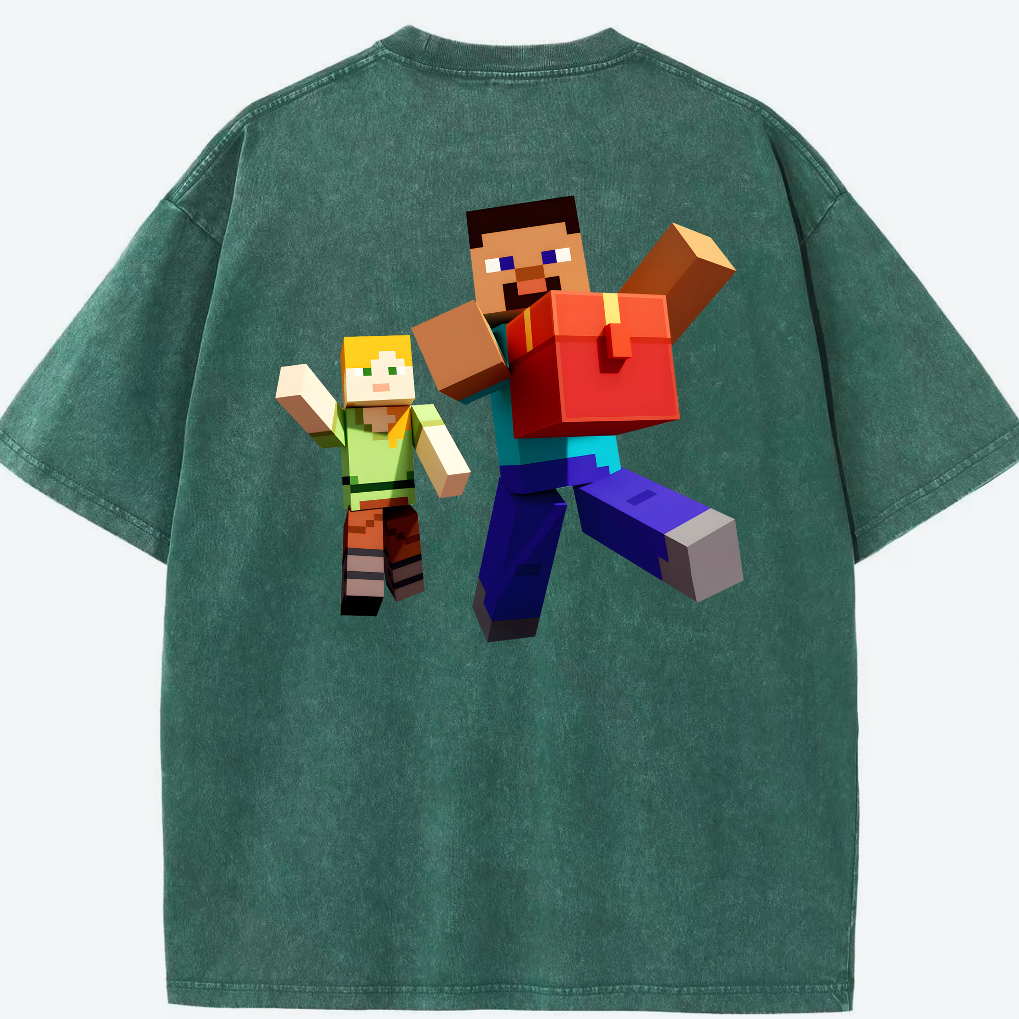 （画像用） マインクラフト ブロックの世界 Minecraft MC Block world 綿100% ヴィンテージ風 半袖Tシャツ（背面プリント）